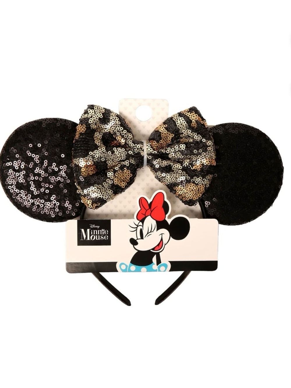 Disney Minnie Mouse Sequin Ear Headband with Leopard Bow